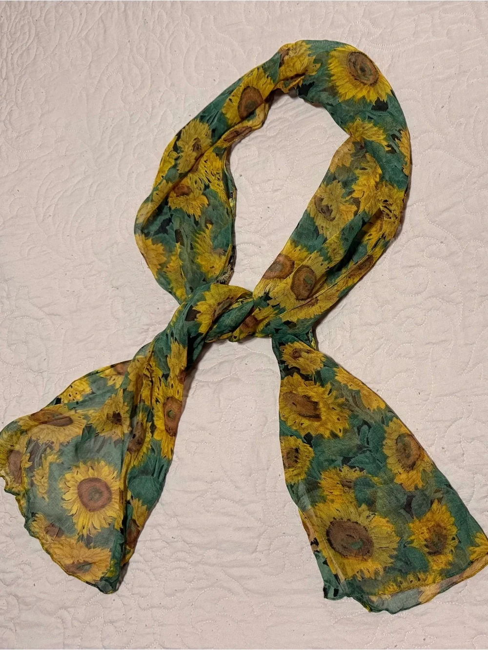 Sunflower Print Lightweight Scarf in Yellow and Green